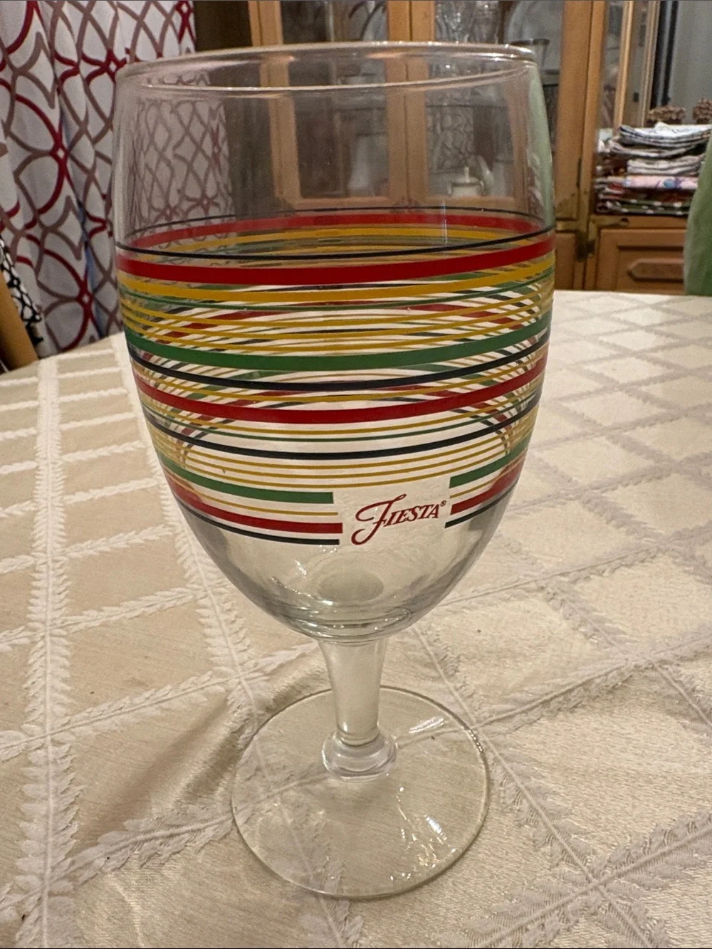 Vintage Fiesta Glass with Red, Yellow, Green and Black Stripes Set of 8